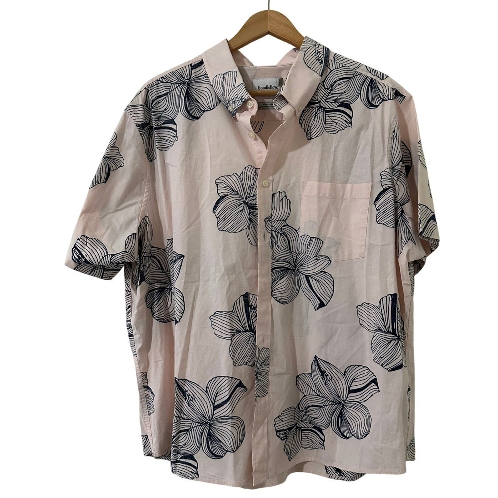 Goodfellow & Co Men XXL Slim Fit Pink Navy Floral Short Sleeve Button Down Shirt